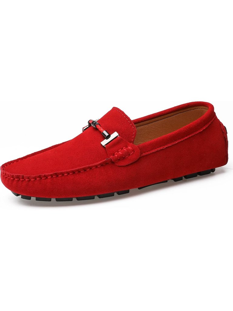 Dcztelg Men's Red Suede Calf Leather Penny Loafer Slip On Party Comfort Shoes